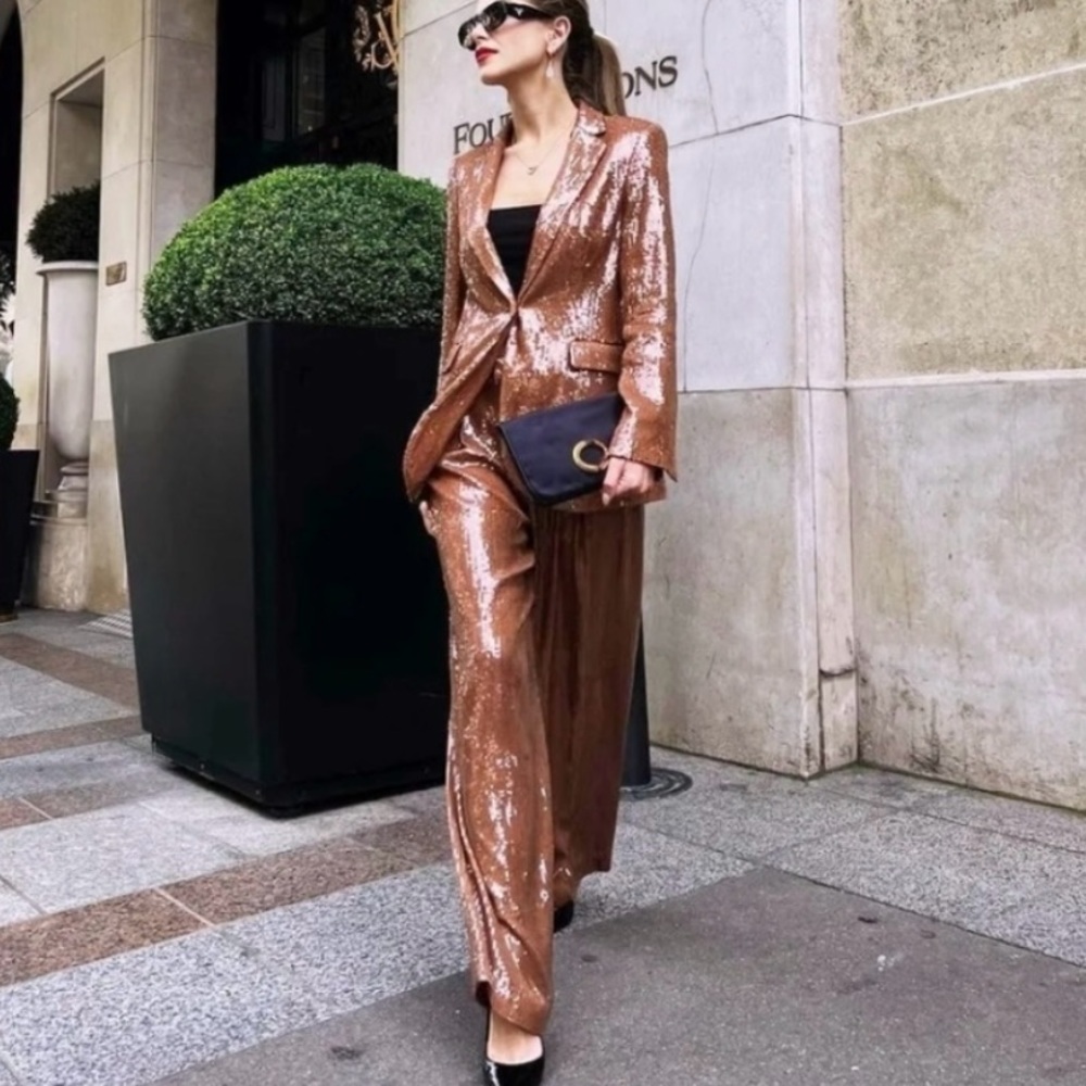 ZARA bronze sequin blazer set